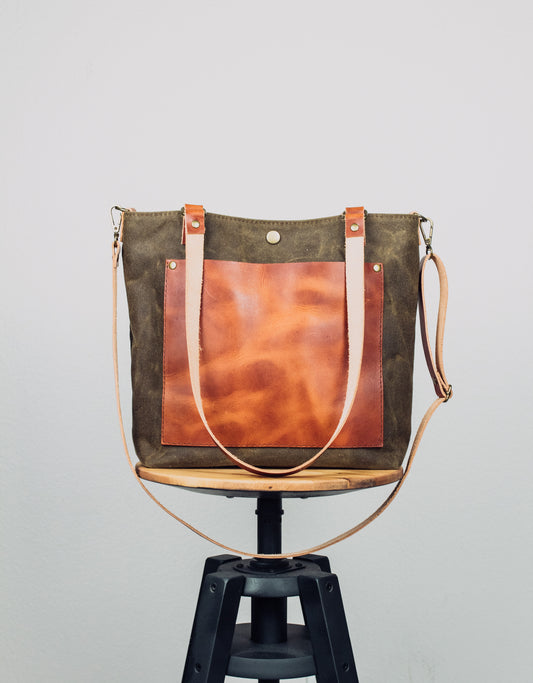 Rowan Tote in Waxed Canvas and Leather