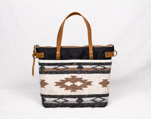 Hillside Tote in Waxed Canvas, Leather and Aztec