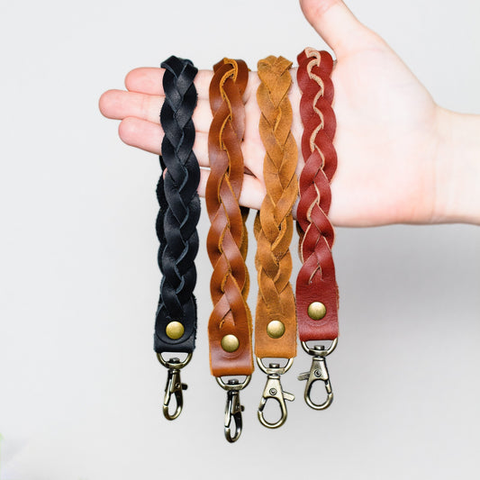 Braided Leather Keychain Wrist Strap