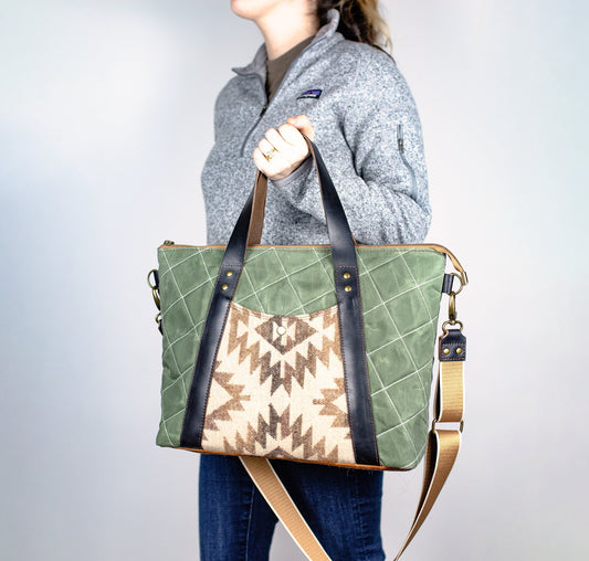 Oxbow Tote in Waxed Twill, Leather and Aztec